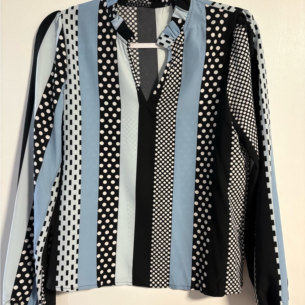 Women's Polka Dot and Stripe Top - Blue and Black